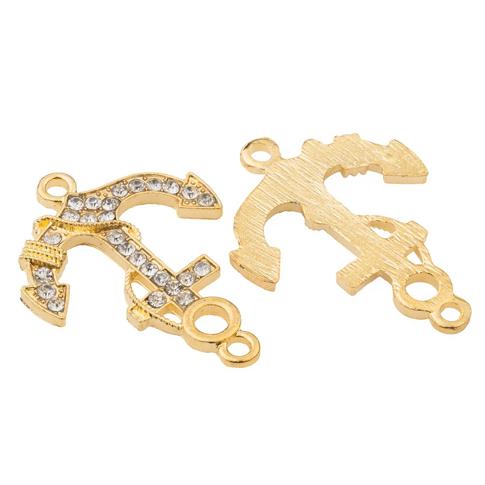 RUBYCA 5pcs Metal Anchor Connector Beads Crystal Inlay Sailor Sea DIY Jewelry Bracelet Gold Tone