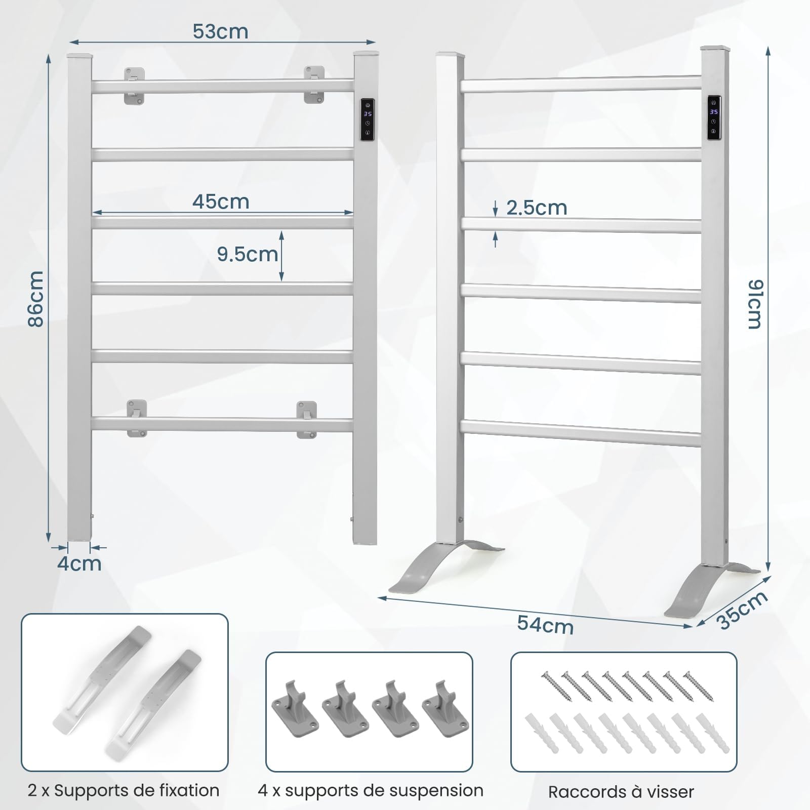 RELAX4LIFE Sèche-Serviettes Électrique 105W avec 6 Barres, Chauffage Porte-Serviettes 30℃-60℃ Mural/sur Pieds, Radiateur Électrique pour Serviettes en Aluminium avec Minuterie Protection Surchauffe