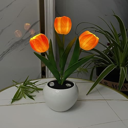 Miniatura 5 de Lámpara de tulipán LED de flores artificiales, lámpara de mesa, luz nocturna, carga y atenuación USB para el hogar, sala de estar, dormitorio,
