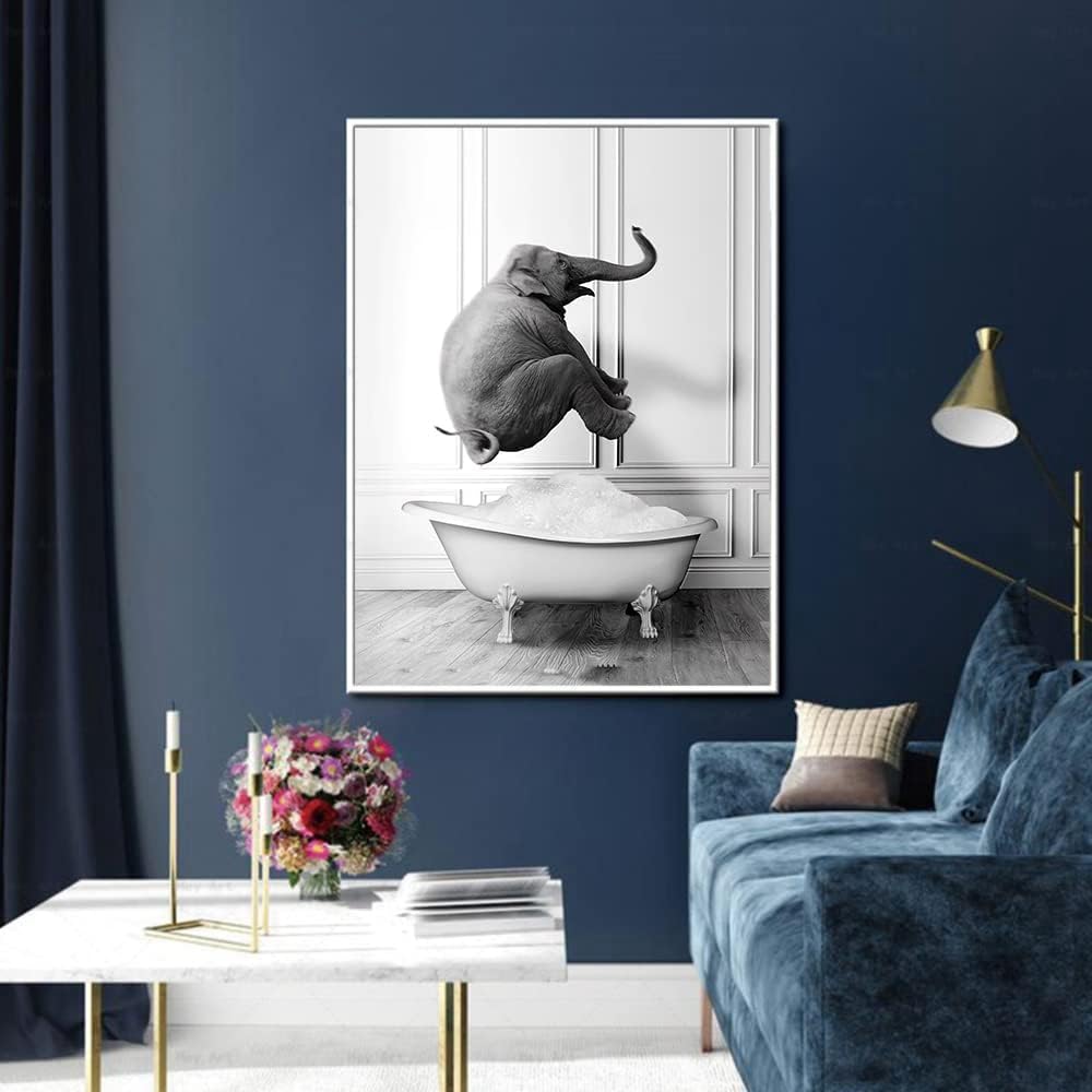 Mooie Krant Dier Muur Kunst Zwart en Wit Canvas Bedrukte Cabine Badkamer Decoratie Bad Muur Afbeelding, Frameloos (Leeuw, 1 stks-50 x 70 cm