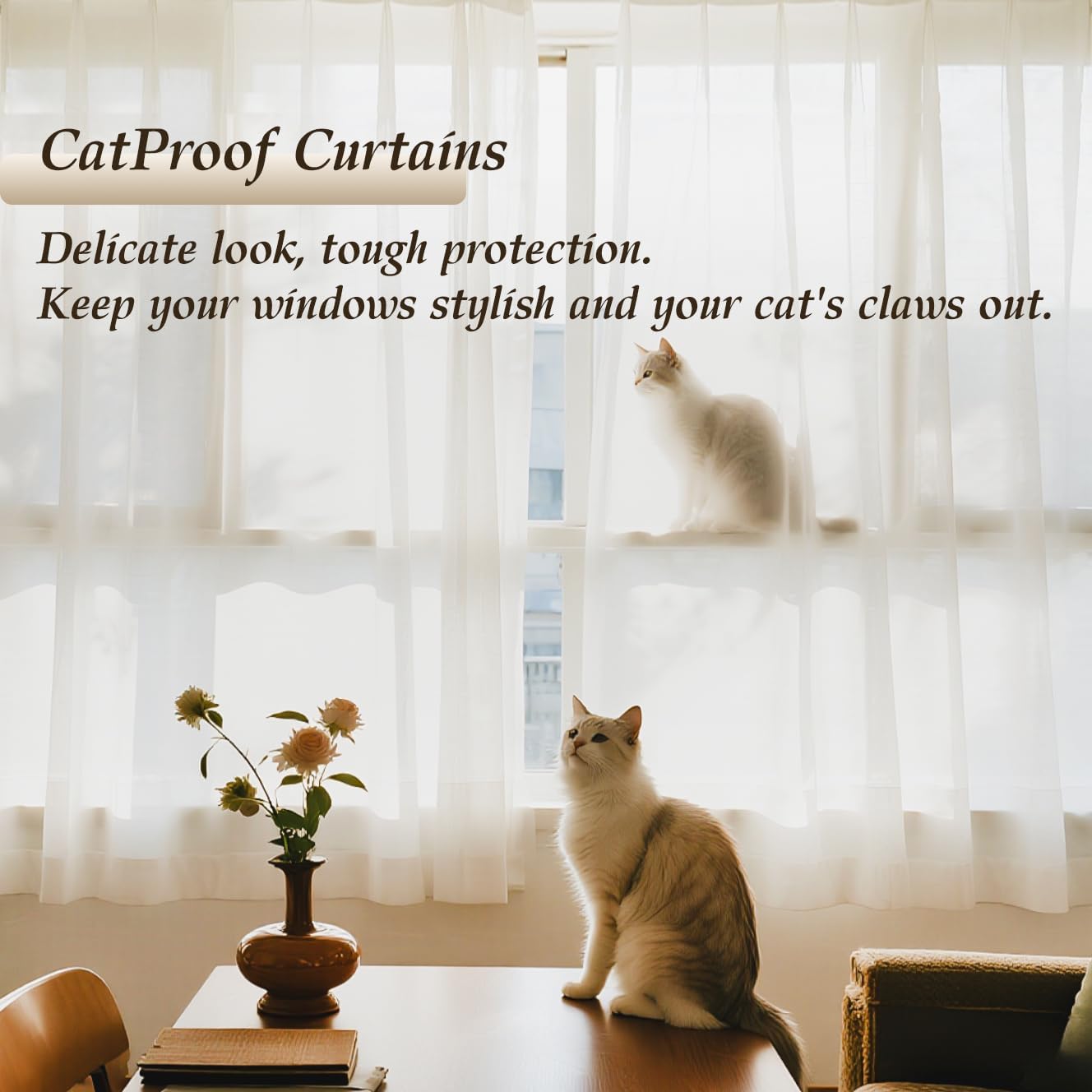 Semi Sheer Curtains 108 Inch Long - White Chiffon Privacy Protection Light Filtering Window Treatments for Bedroom Living Room, Rod Pocket & Back Tab Top, 2 Panels Set, Each 100x108 Inches