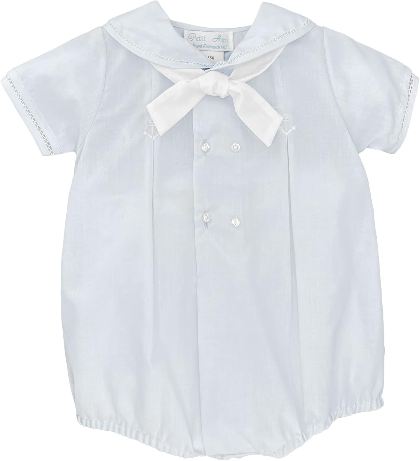 Petit Ami Baby Boys' Sailor Romper with Embroidered Anchors