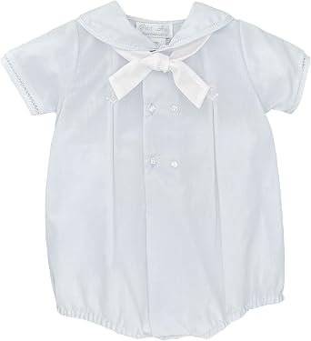Petit Ami Baby Boys Sailor Romper with Embroidered Anchors