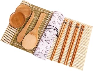 DIY Sushi Making Kit 11-Piece Set Rolling Mat Chopsticks Serving Plate and Fabric Bag Essential Sushi Utensils for Home Cooking and Entertaining Style