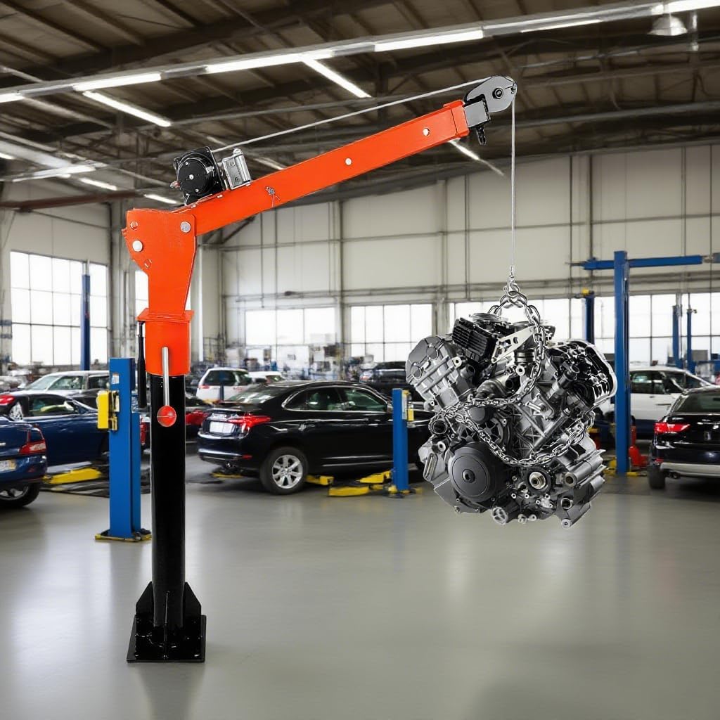 1100lbs Truck Hitch Crane & Folding Truck Bed Crane, 12V 2000Lbs Electric Winch, 360° Swivel Trucks Bed Hoist for Factory & Construction Lifting
