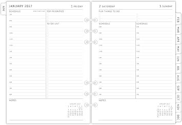 newestor 2027 Daily Planner Refills A5 Size, Filofax Compatible - Day Appointment Schedule & To-Do, Monthly Tabs, 6-Hole Punched