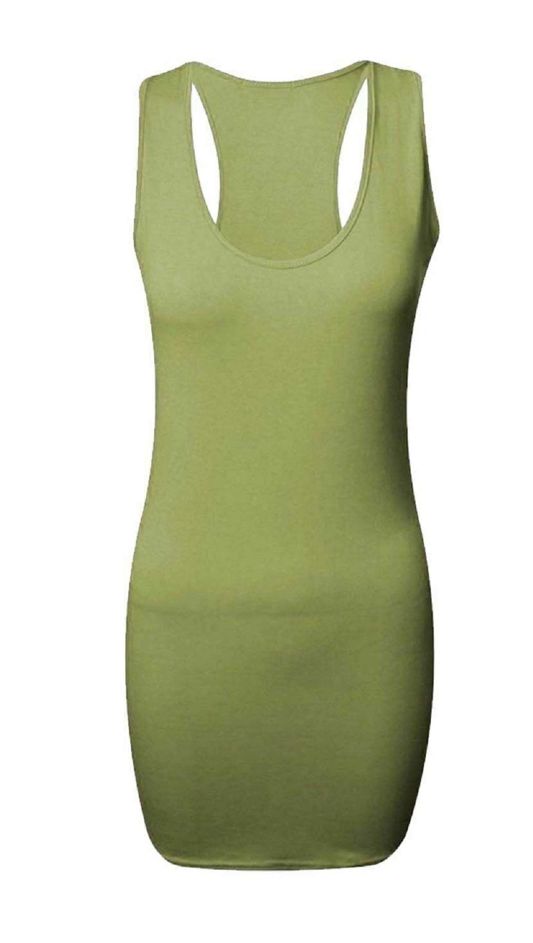 Ladies Plain Long Bodycon Racer Back Muscle Vest Womens Sleeveless Maxi Gym Top Size 8-26 (Khaki, XL 16-18)