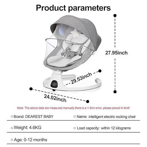 Miniatura 9 de Baby Swing - Balancín multifuncional 3 en 1, portátil con control remoto, cinturón de seguridad de 5 puntos, 5 balanceo automático, temporizador de