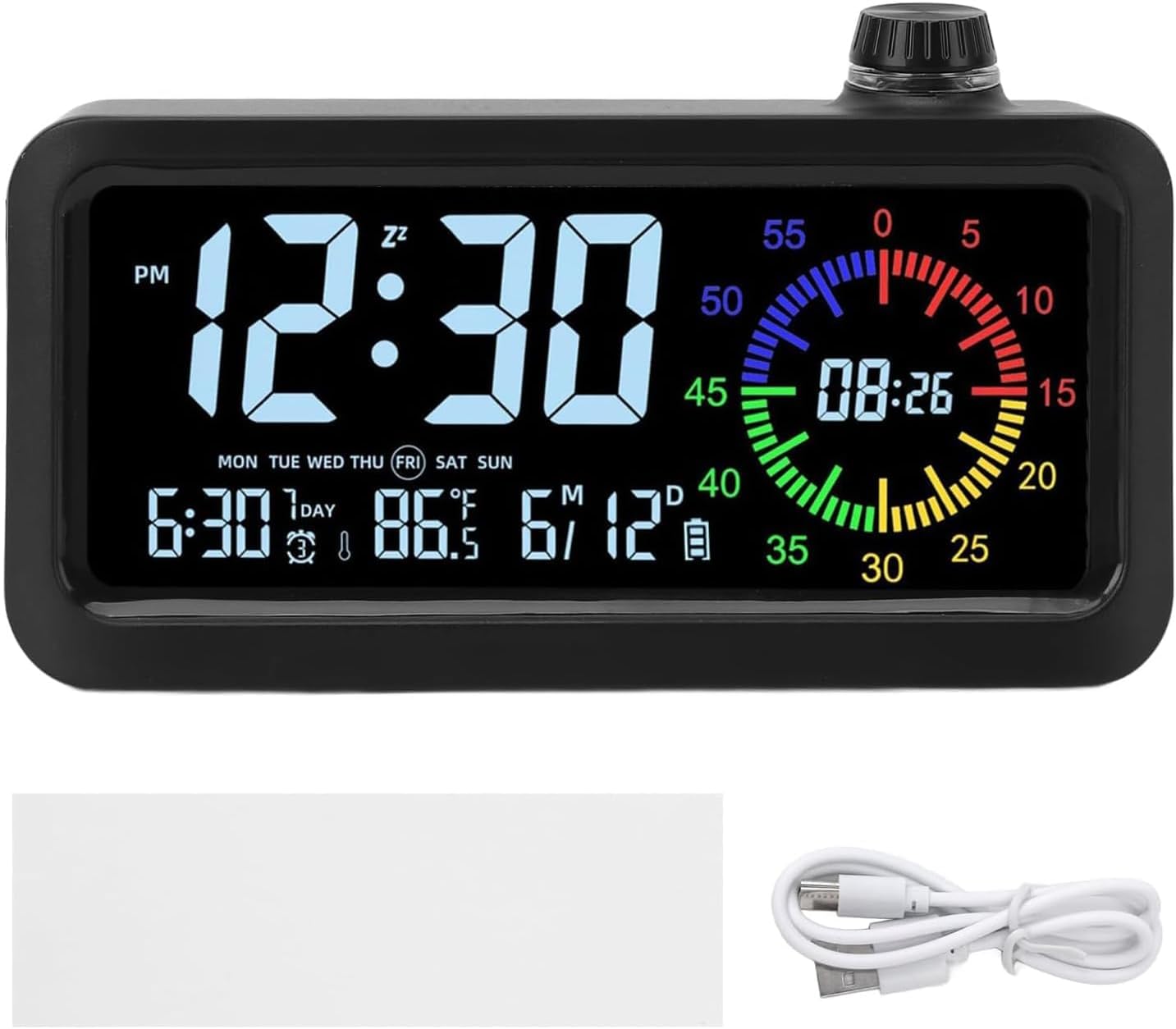 CCHKFEI Rechargeable Digital Alarm Clock with 60-Minute Timer, Dual LCD Display Digital Clock Visual Timer for Kids Student,Temperature & Date Ideal for Time Management, Bedroom, Office and Home Use