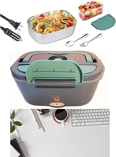 Miniatura 2 de echo fresh Fiambrera eléctrica, calentador de alimentos de acero inoxidable de 1.5 L, diseño de doble capa para platos separados, a prueba de fugas,