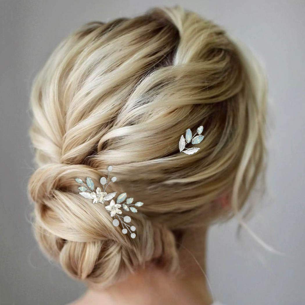 Casdre Crystal Bride Wedding Hair Pins Silver Flower Bridal Hair Piece Rhinestone Hair Accessories for Women and Girls (Pack of 3) (Set 12) : Beauty & Personal Care