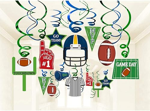Decoraciones de remolino colgante de fútbol de 36 quilates, decoración del día del juego del Super Bowl, suministros de fiesta de día de juego