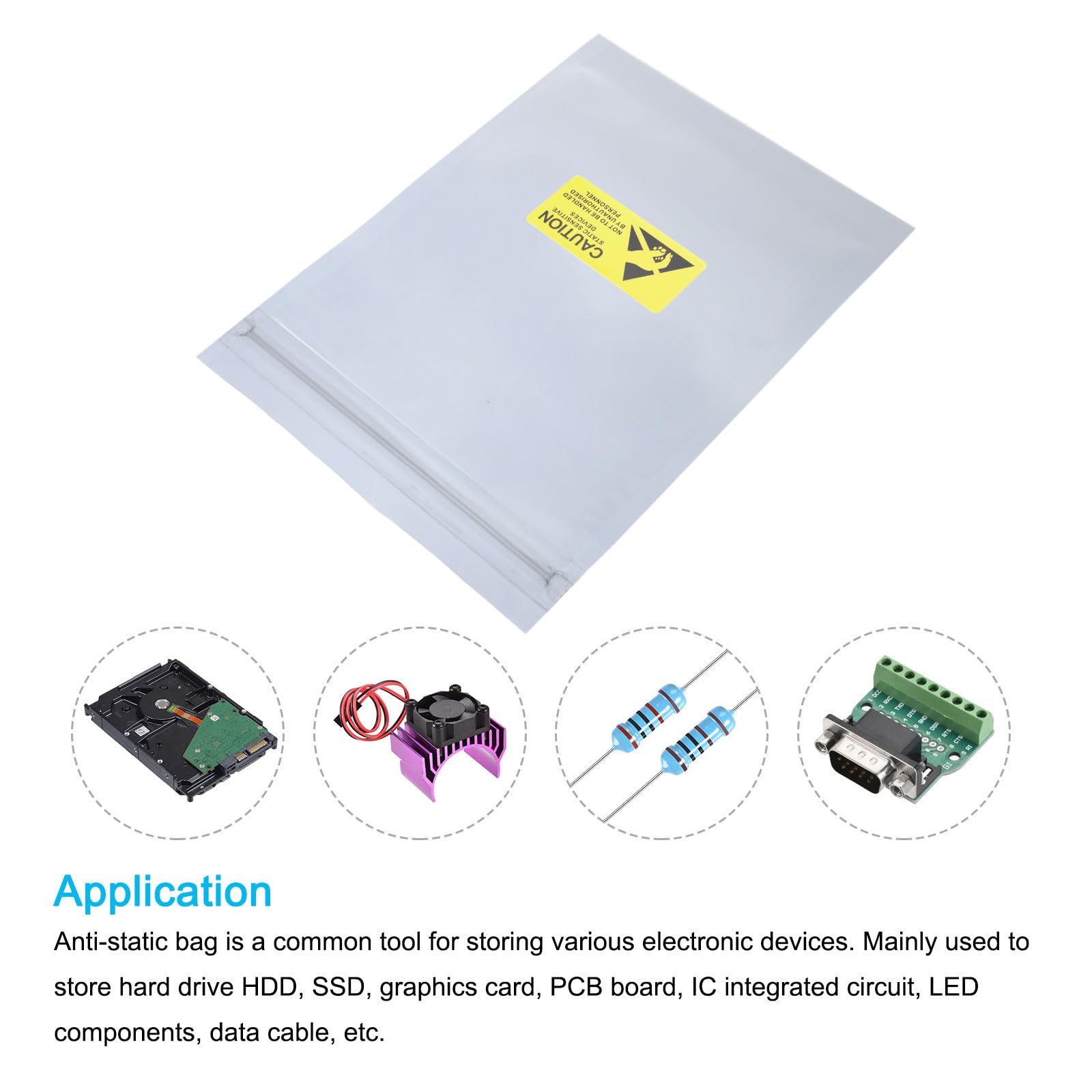 QUARKZMAN Sacchetti Antistatici Sacchetti Protettiva 50pz 4x6 pollici (10x15cm) Richiudibili con Etichette per Disco Rigido HDD SSD Scheda PCB