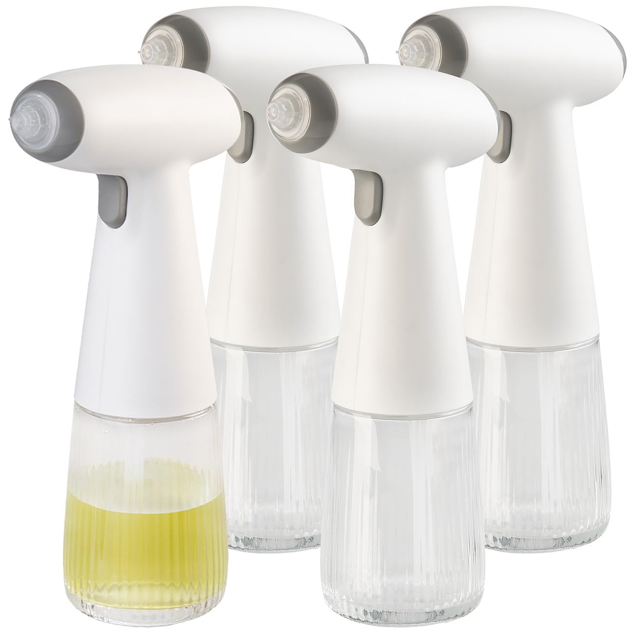 Rosenstein & Söhne Öl-Sprühflasche Grill: 4er-Set Akku-Nebel-Sprühflasche, Öl & Essig, 180 ml, Echtglas, USB-C (Elektrischer Ölsprüher Glas USB-C, Ölsprühflasche akkubetrieben)