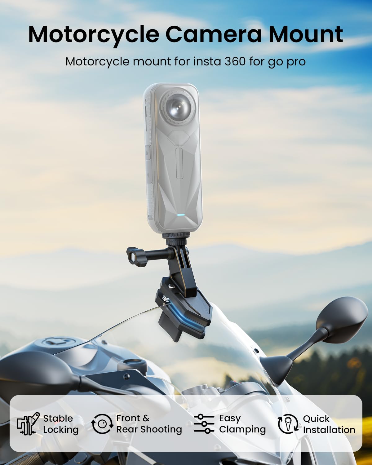 Support À Pince pour Pare-Brise De Moto Caméras pour Insta360 X5 X5/X4/X3 pour GoPro pour DJI Osmo Action Supports À Pince pour Moto pour Accessoires Insta360 X5
