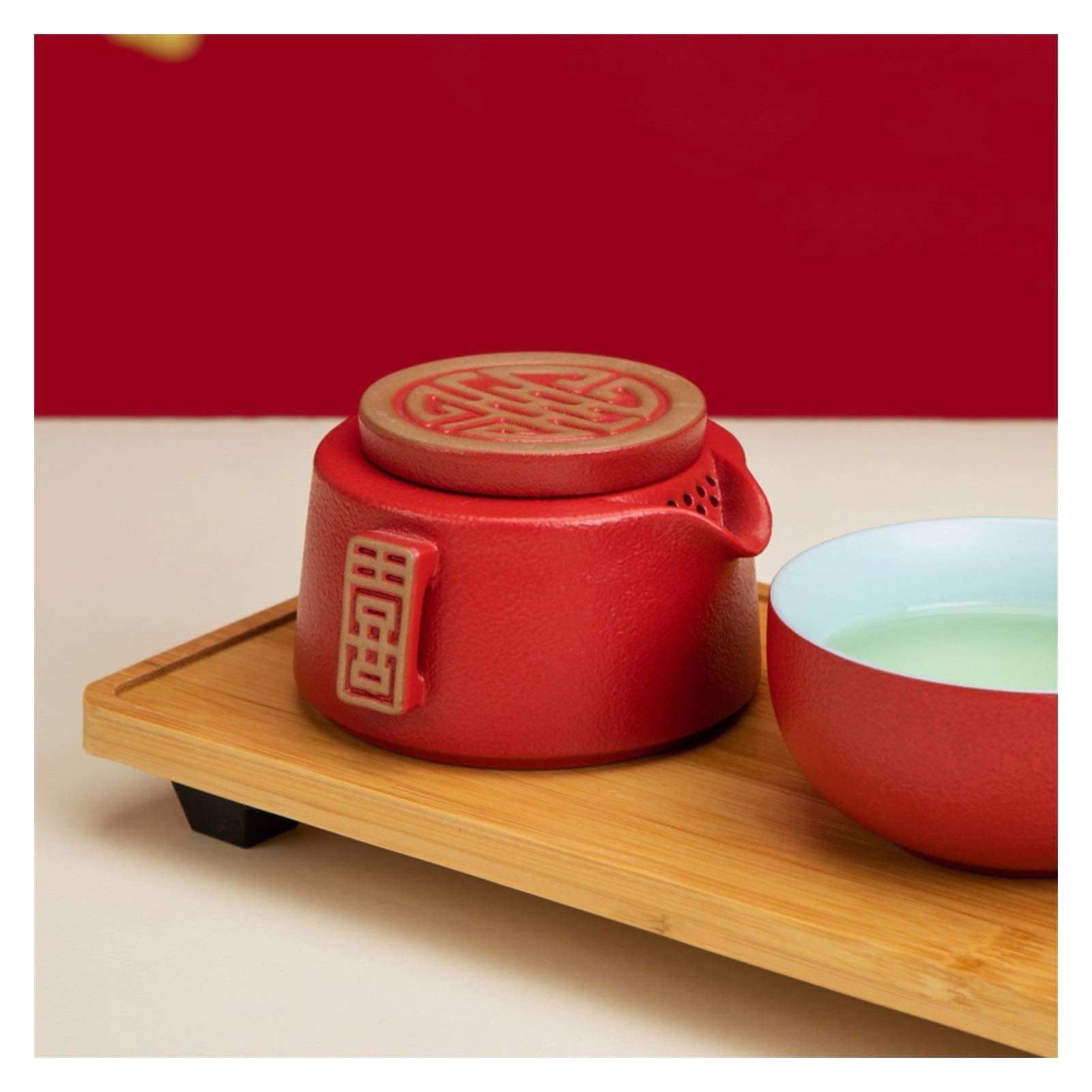 Tea Sets for Adults Czerwony szkliwione ceramiczne zestawy herbaty, w tym herbata herbata filiżanki bambusa taca herbata ręcznik luźny liść herbata próbnik pakiet prezent filtrowanie herbaty maker chi