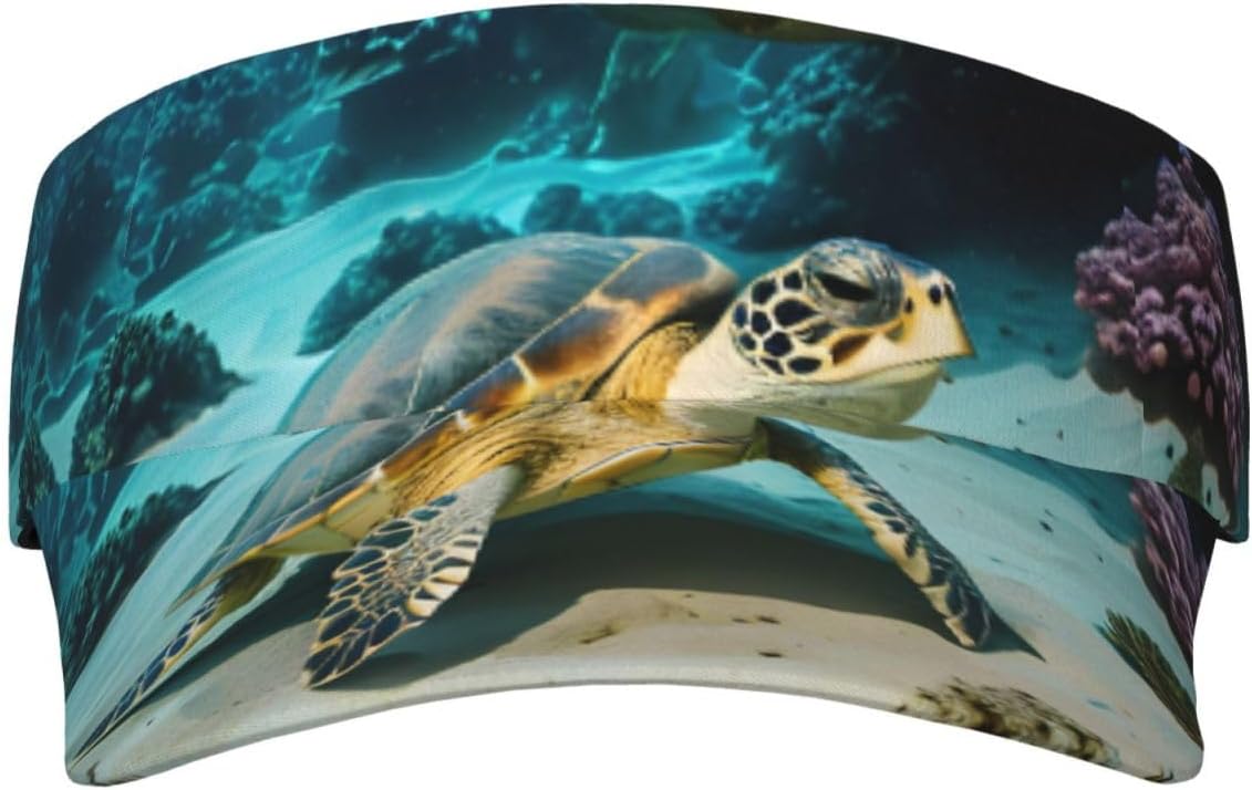 Sea Turtle Print Sports Sun Visor Hats Adjustable Running Golf Tennis Sun Cap for Women Men Black