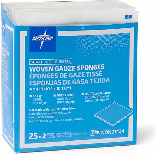 Miniatura 2 de Medline Esponjas de gasa tejidas, estériles, de 12 capas, 4 x 4 pulgadas, caja de 50