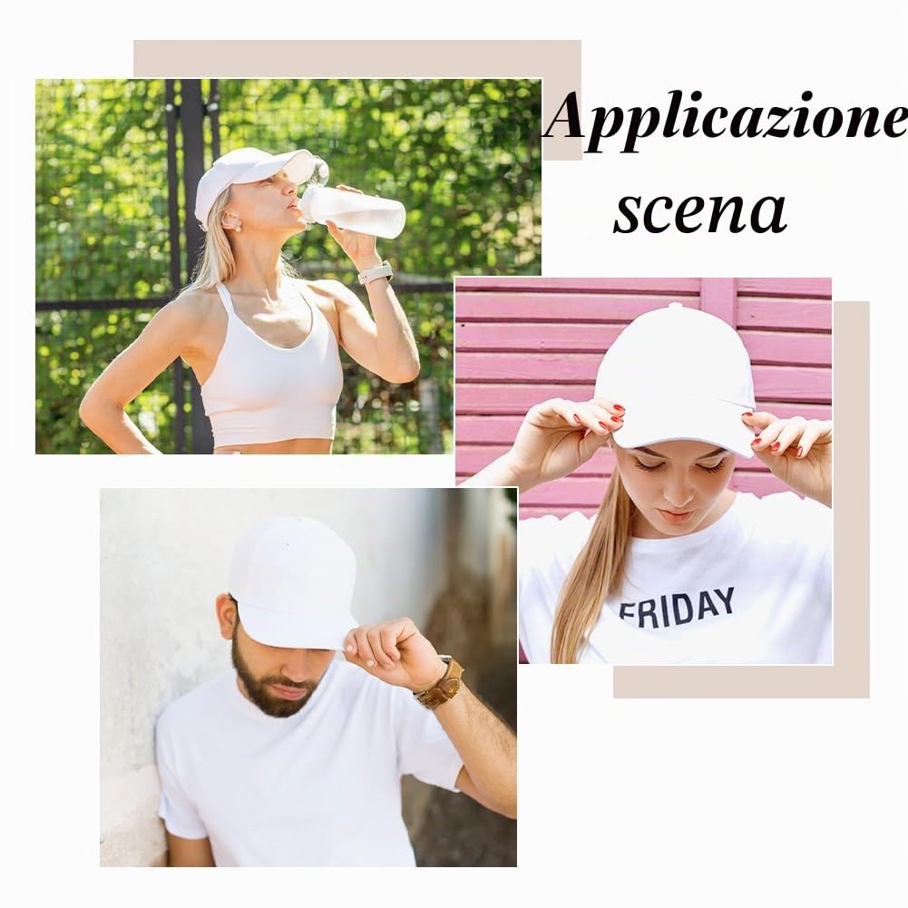 DICOSMETIC 25 cappellini da baseball in bianco regolabili, unisex, design vuoto, cappello da camionista all'ingrosso lungo 26,5 cm, bianco puro