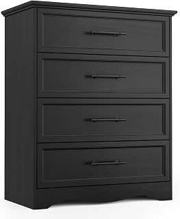 YANSNWO Black Farmhouse 4-Drawer Dresser, 36" Tall Bedroom Chest with Metal Handles & Unique Base Design