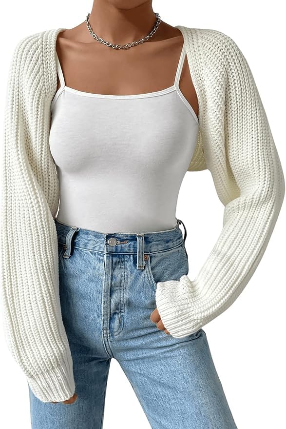 TANMESSO Women's Open Front Knitted Crop Cardigan 2025 Long Sleeve Sweater Shrug for Layering