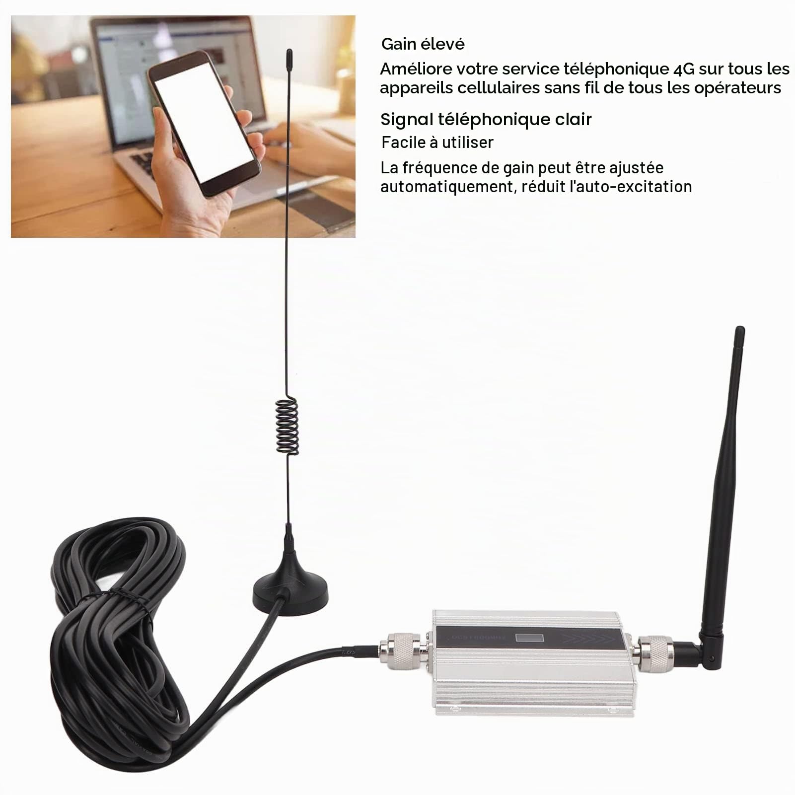Amplificateur D'Extension de Signal de Téléphone Portable, SM DCS Wcdma 1800Mhz 100V À 240V Gain Élevé 4G Répéteur de Téléphone Portable Support OS System, Support Android System for Home Use(UE)
