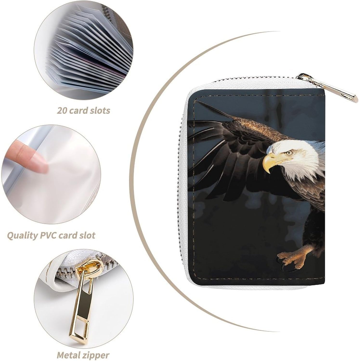 3D Bald Eagle Card Holder RFID Blocking,Credit Card Wallet for Women And Men,Card Case Organizer Bag with Zipper