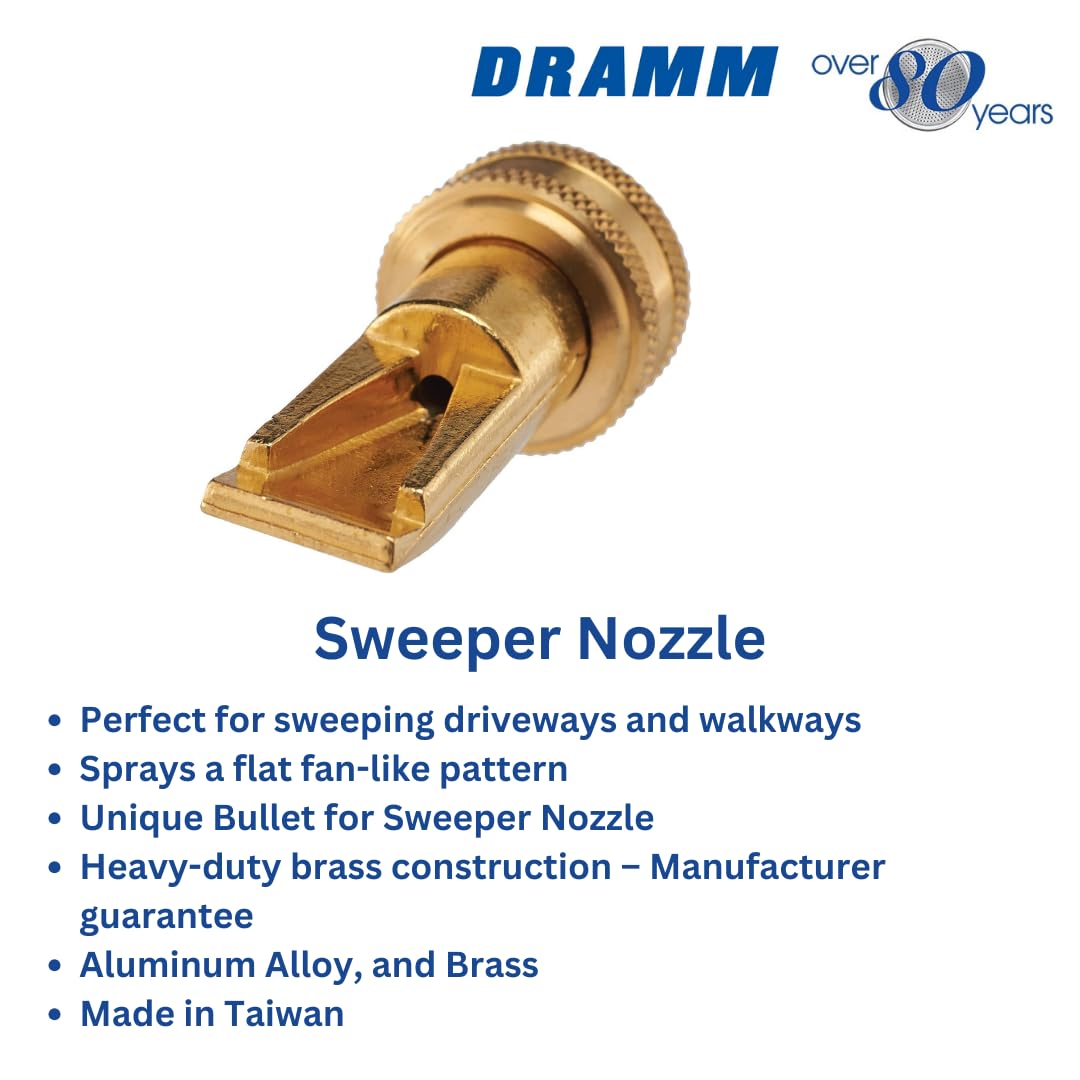 Dramm 22311 Heavy-Duty Brass Sweeper Nozzle – High-Pressure Flat Fan Spray for Cleaning Patios, Walkways & Driveways – Durable Solid Brass Construction – Leak-Proof Garden Hose Attachment
