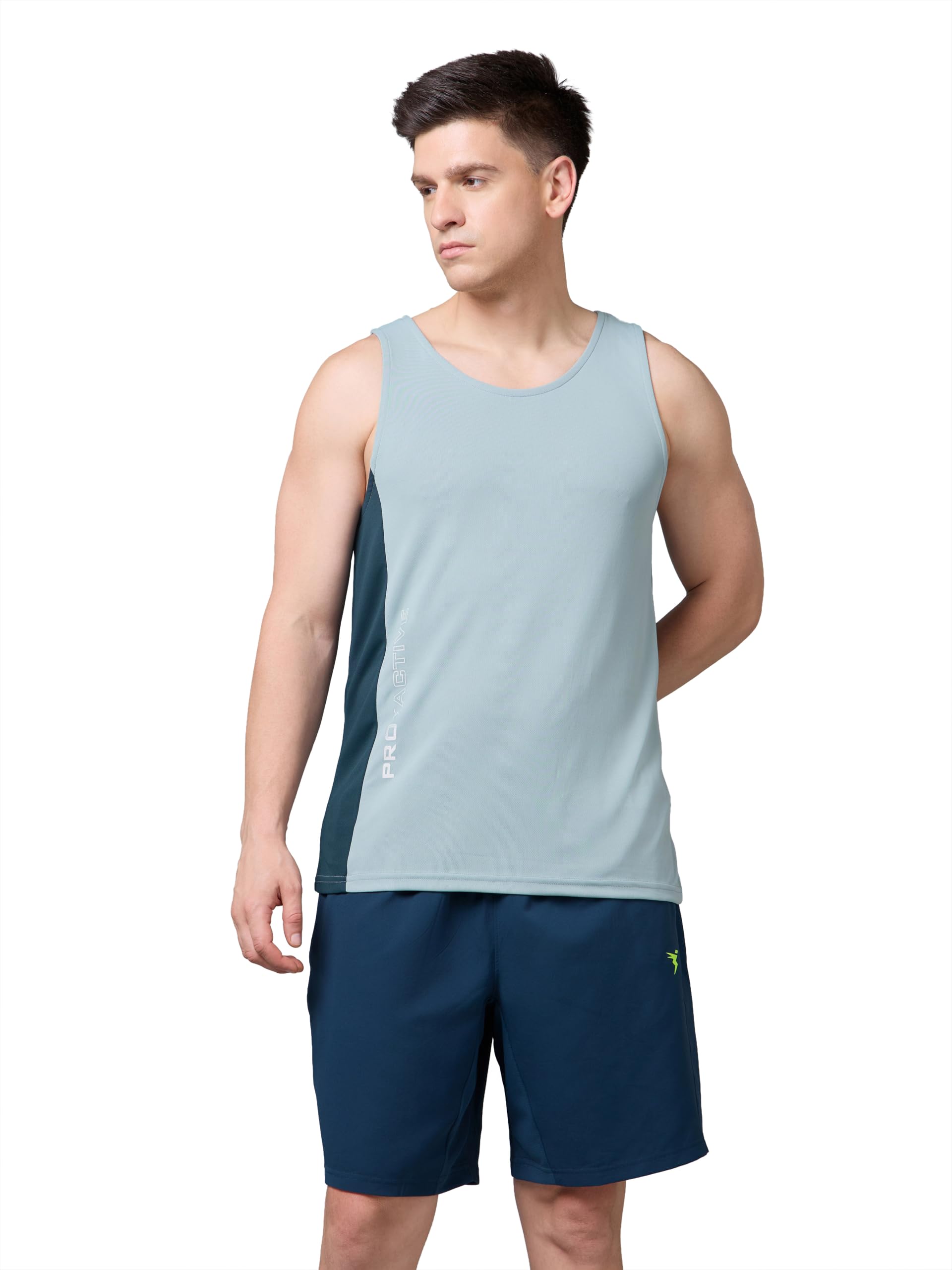 Men's Colourblock Slim Fit Scoop Neck Innerwear Vest (Aqua Grey) TECHNOCOOL+ Sleeveless Polyester UPF50+ for Gym Running Workout Anti Odour-image-47