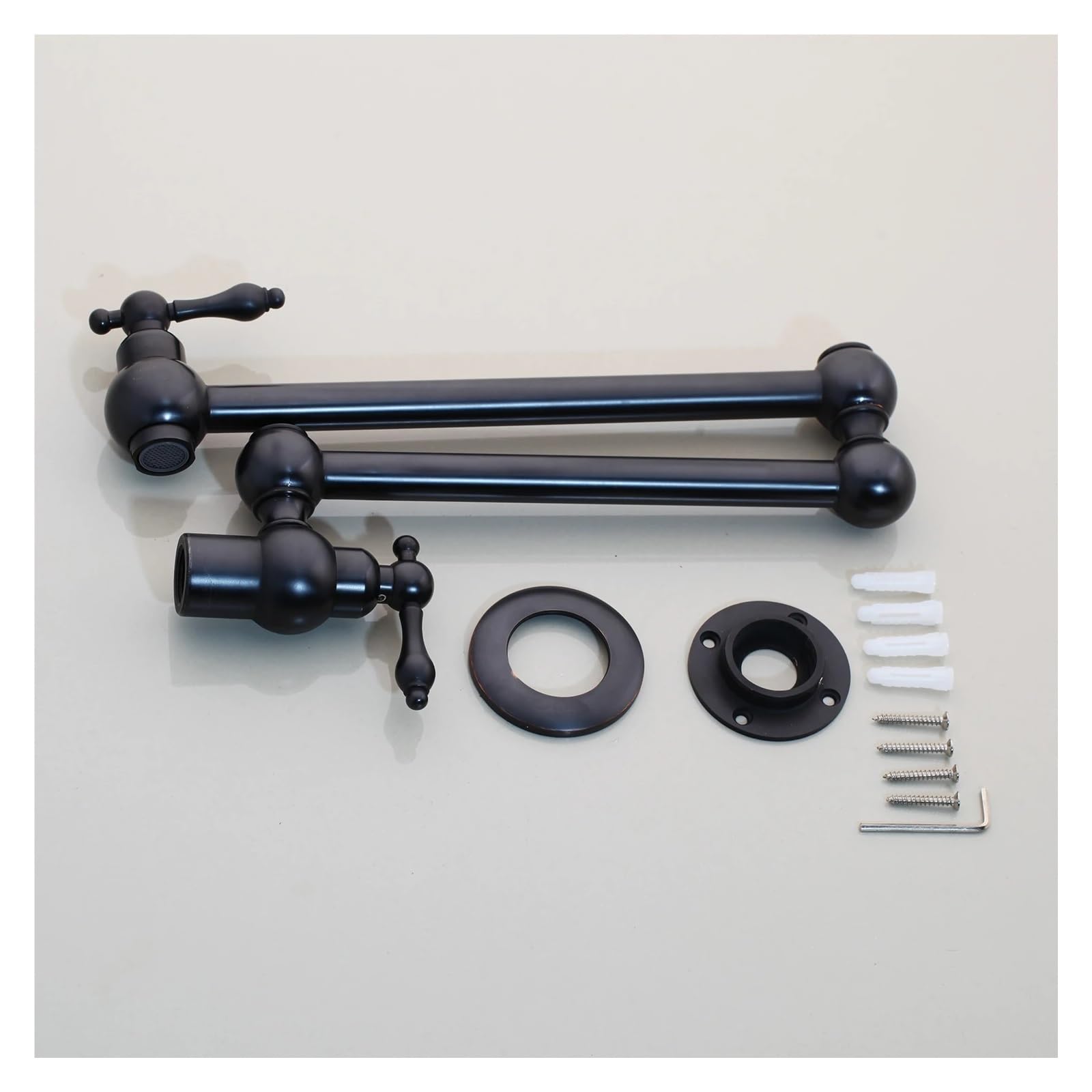 Grifo de cocina latón montaje en pared con brazo oscilante extensible plegable y boquilla doble articulación níquel negro bronce(Brushed Nickel)