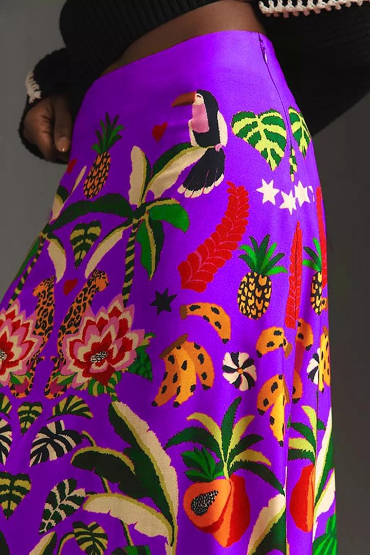 THLAI Womens Skirt Midi Skirt Tropical Plant Print Pink Zipper A-Line Long Skirts Spring Summer Skirt Floral - Image 4