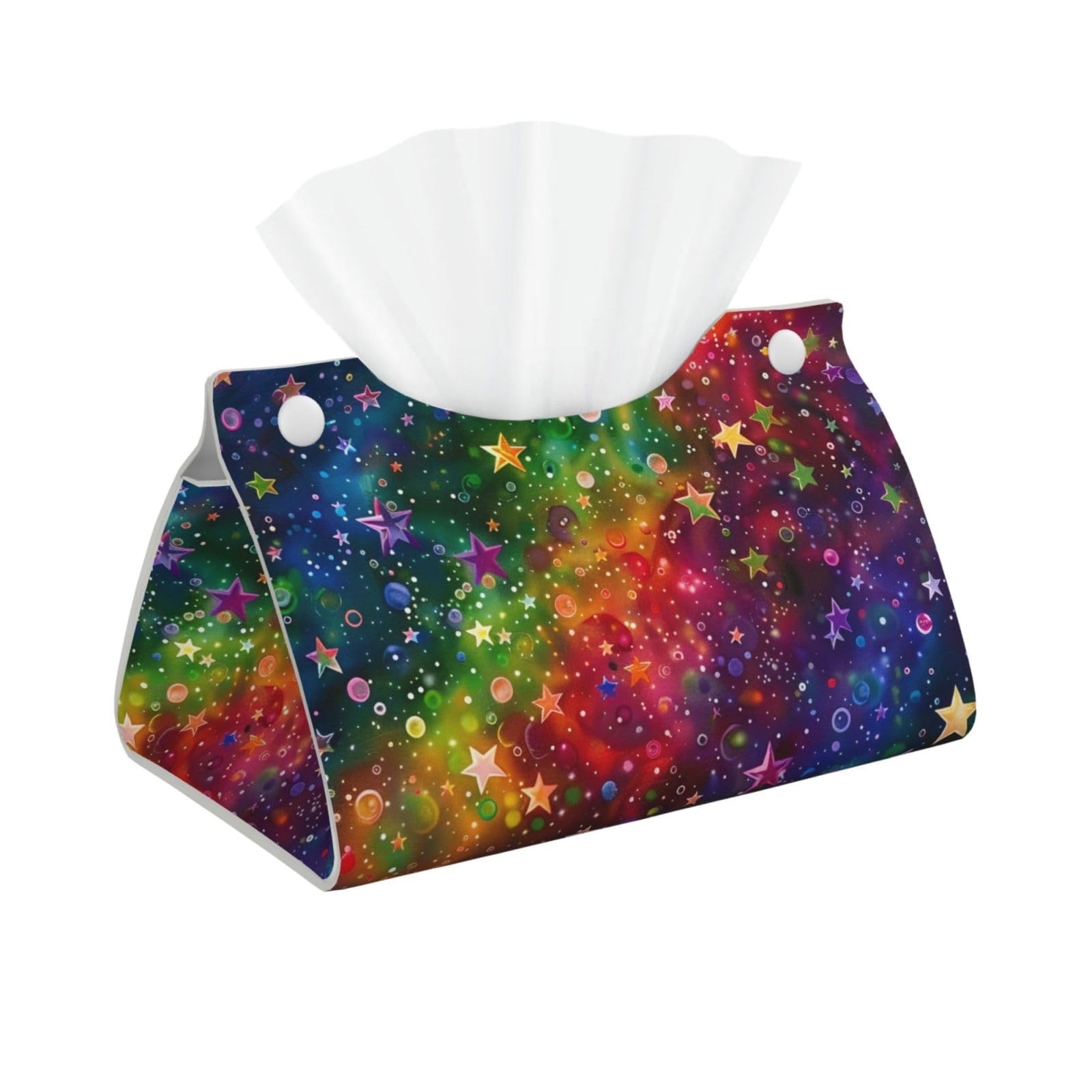 Colorful Rainbow Stars Print Tissue Box Cover Foldable Tissue Storage Box Leather Tissue Cube Box Holder for Living Room Bedroom Office Car Home Decor