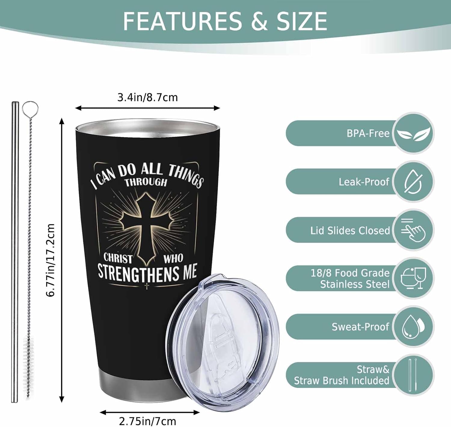 Christian Gifts for Men, Religious Coffee Mugs, Christian Tumbler, 20oz Coffee Tumbler, Religious Coffee Mugs, Spiritual Gifts for Men - Image 5