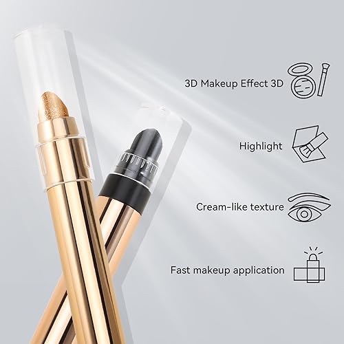 Miniatura 2 de Apooliy Lápiz de sombra de ojos, lápiz de sombra de ojos metálico con purpurina, lápiz iluminador color crema, lápiz iluminador impermeable de larga