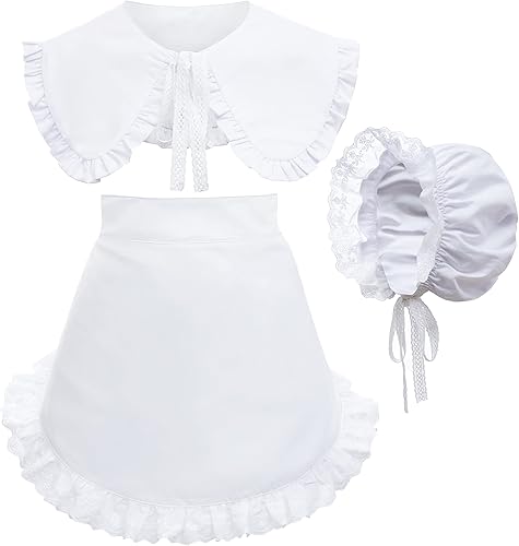 Sombrero de sol Mob Cap Victorian Pioneer Prairie Bonnet Colonial Headwear Chal Wrap Stole Delantal Disfraz