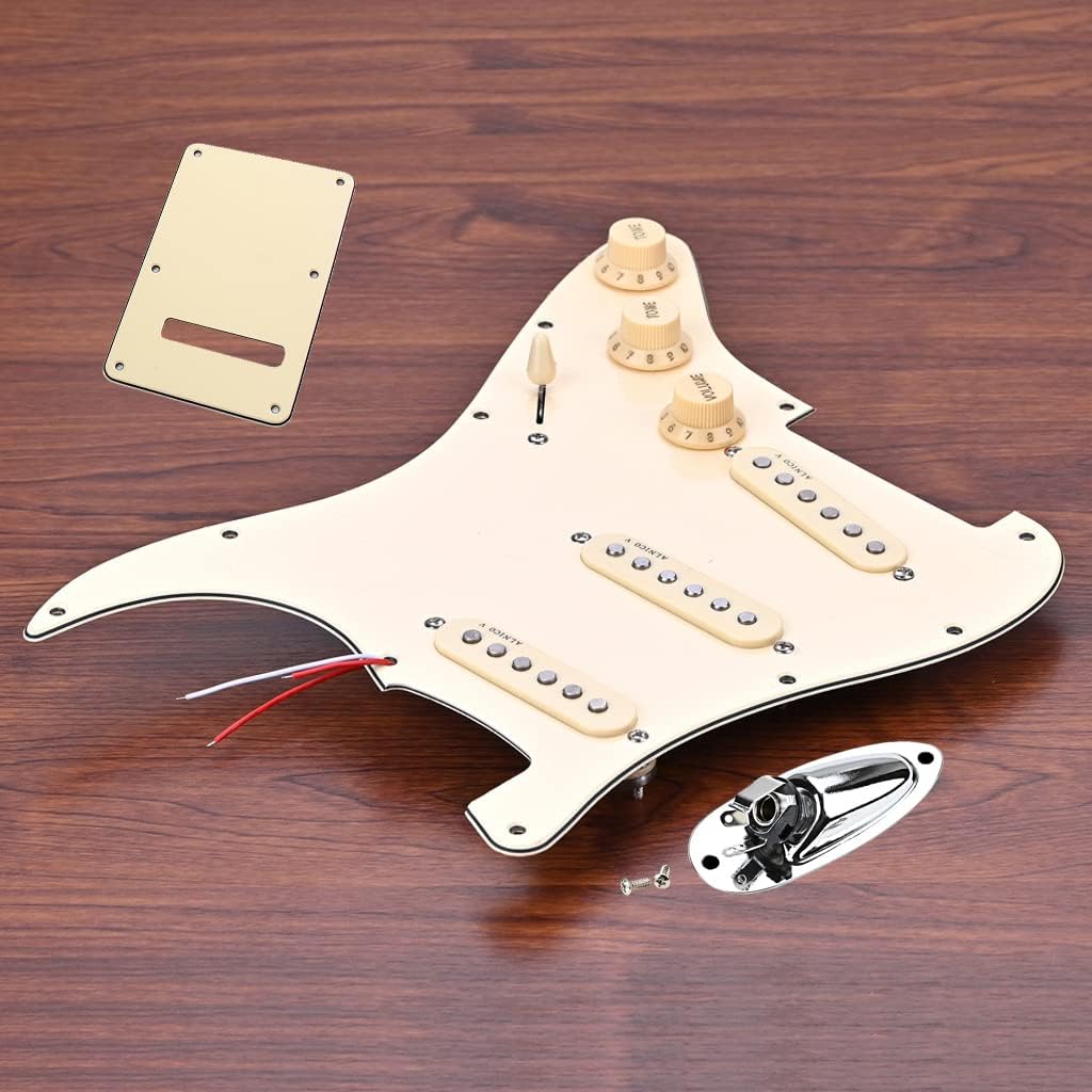 Prewired Loaded Pickguard, Pickguard Guitars 3-Ply SSS Prewired Loaded Pickguard with Alnico V Pickups Kit Humbucker Pickups for Strat/Stratocaster Electric Guitars Replacement Parts