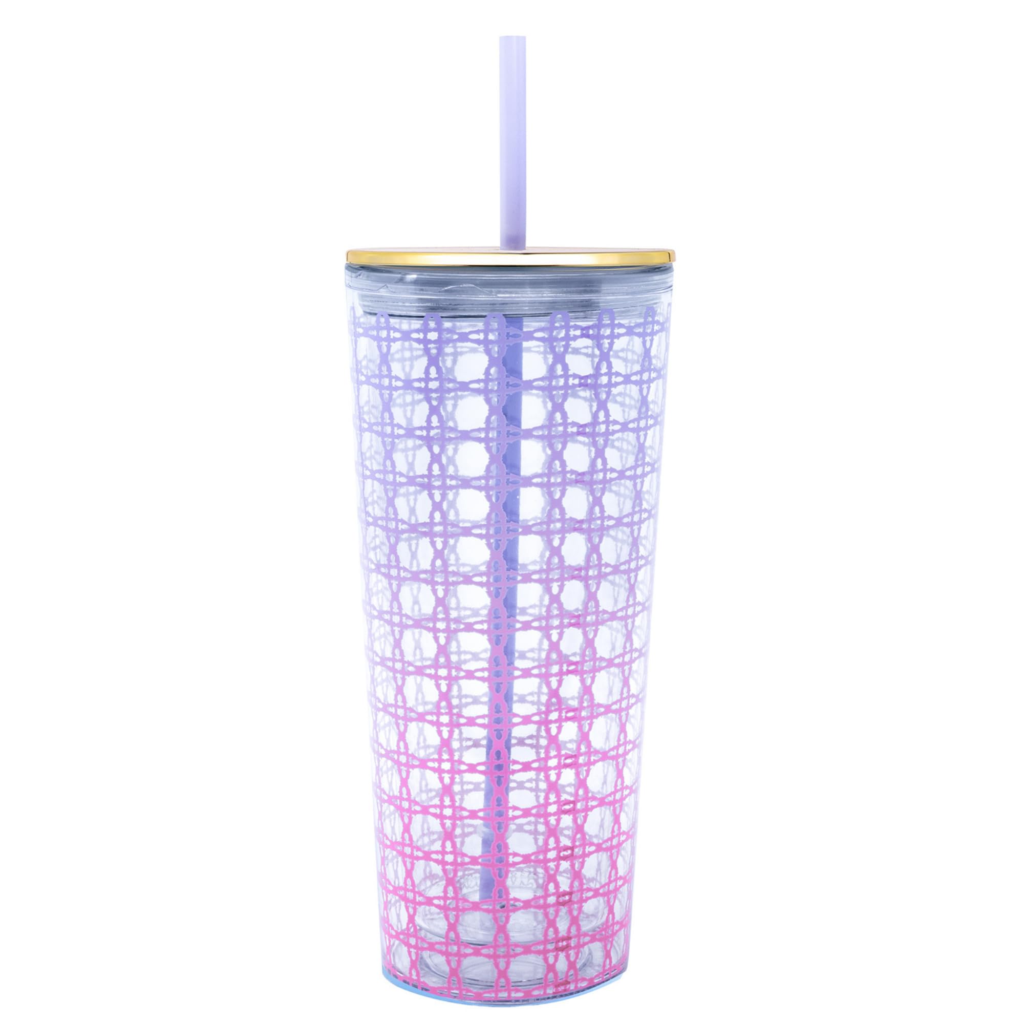 Lilly Pulitzer Double Wall Tumbler with Lid and Reusable Straw, Iced Coffee Cup with Lid, Insulated Travel Cup Holds 24 Ounces, Ombre Caning