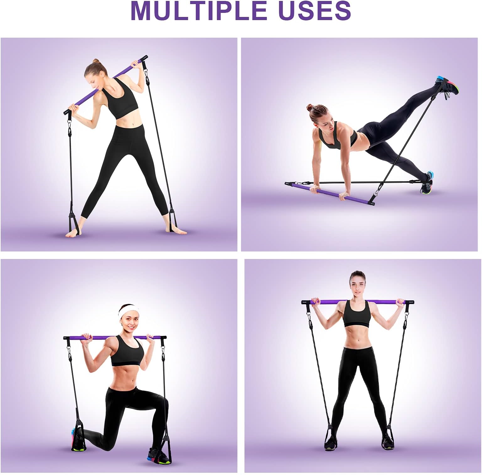 Pilates Bar Kit with Adjustable Resistance Band Length,Portable Home Gym Equipment,Equipped with A 8 Shape Body Shaping Exercise Band,Pilates Workout Equipment Kit Suitable for Many Occasions