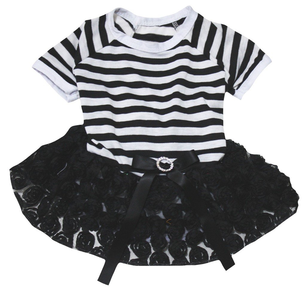 Vêtement chiot noir blanc rayé et robe tutu rose pour chien