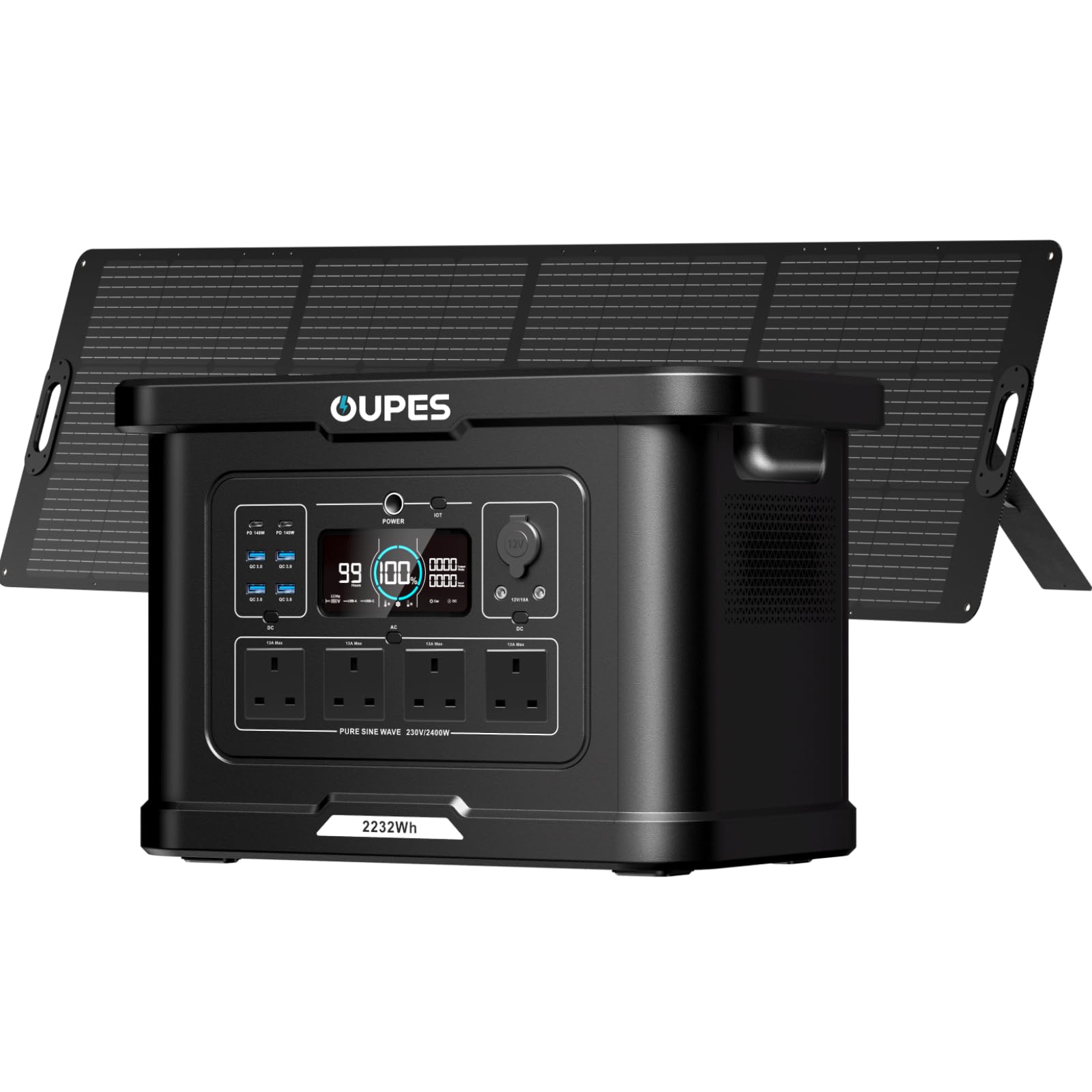 OUPES Exodus 2400 Solar Generator with 240W Solar Panel, 2400W/2232Wh Portable Power Station(Boost 2600W, 4500W Peak), 0-80% in 50 Min., UPS & APP Control, Power Station for Home Backup, Camping, RVs