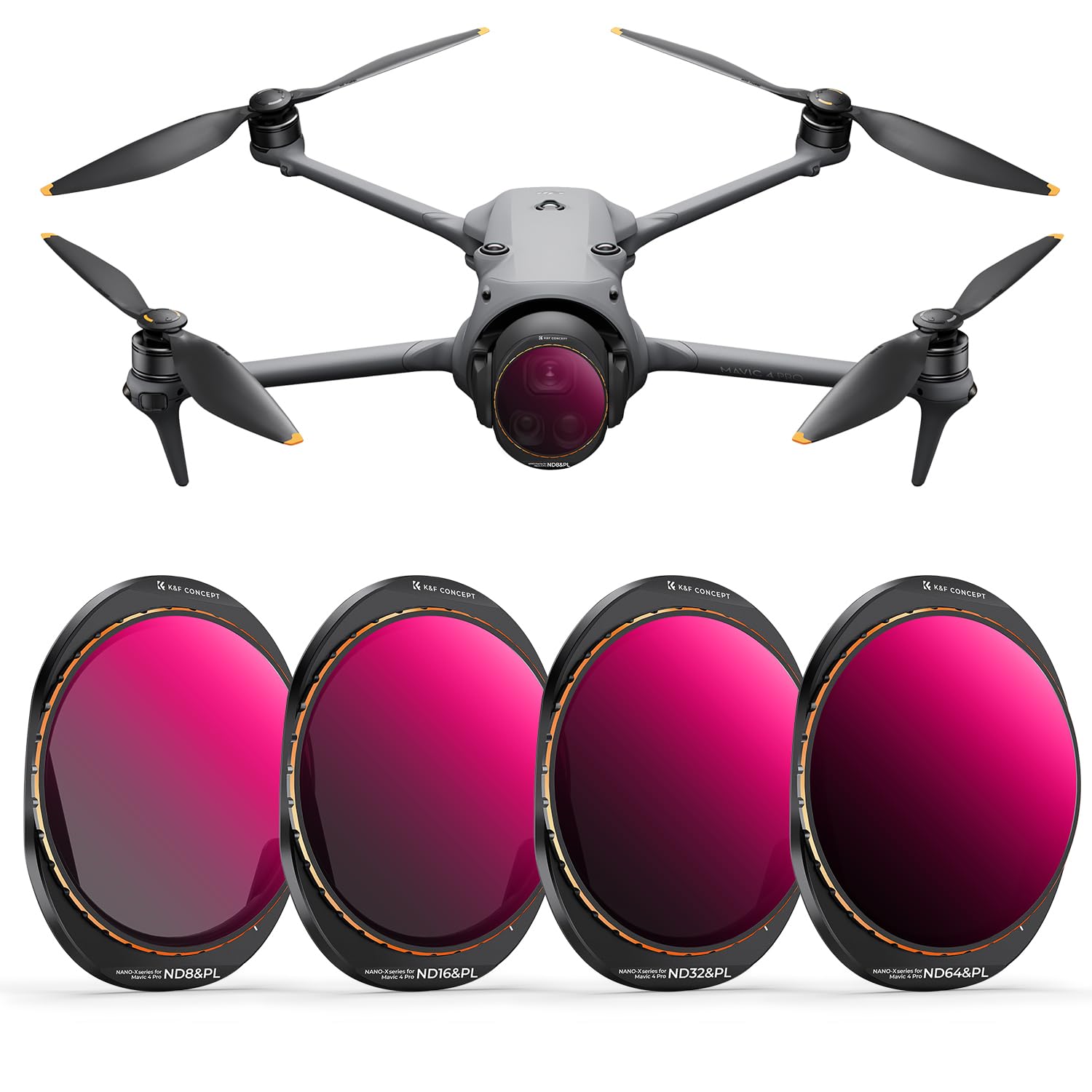 K&F CONCEPT Set di 4 Filtri ND/PL Compatibili con DJI Mavic 4 Pro, ND8/PL ND16/PL ND32/PL ND64/PL, Polarizzatore a Densità Neutra in Vetro HD Multistrato per Droni, Colori Puri, Senza Riflessi