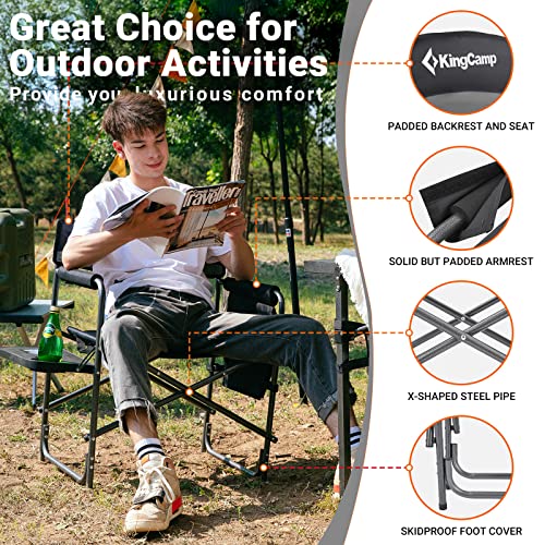 KingCamp 2-Pack Directors Camping Chair with Padded Folding Portable Seats, Black - Thumbnail 7