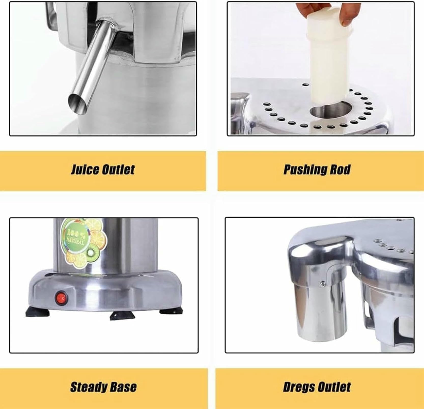 Exprimidor de cítricos Comercial – Máquina centrífuga de prensado en frío de Alta Resistencia para jugos, restaurantes y hoteles – 370 W, 4300 r/min – Extractor de Jugo de Acero in