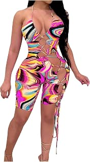 Bravetoshop Women's Sexy Bodycon Rompers Spaghetti Strap Sleeveless Cut Out Skinny Short Jumpsuit Party Club Romper