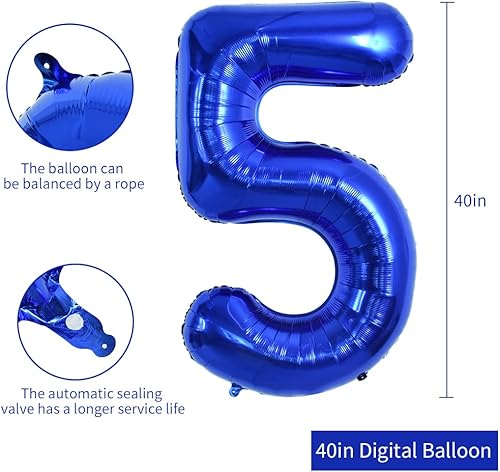 Miniatura 2 de TONIFUL Globo azul marino número 5 de 40 pulgadas de Mylar de gran tamaño azul oscuro digital cinco globo para fiesta de cumpleaños, despedida de