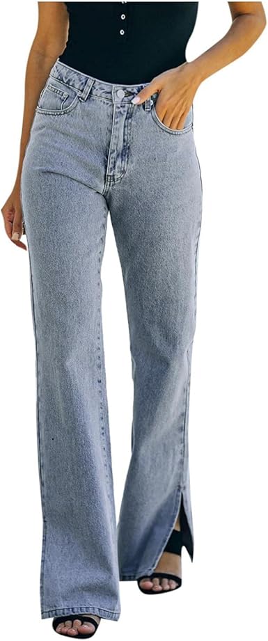 Amazon.com: Larisalt Jeans para mujer de cintura alta, pantalones de mezclilla  rectos de pierna ancha : Ropa, Zapatos y Joyería