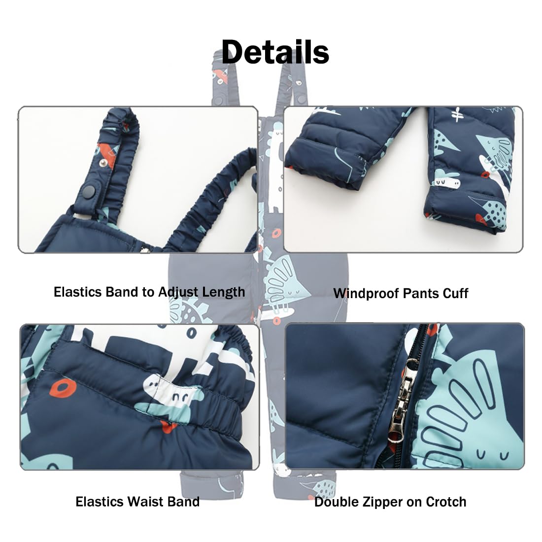 Tuta da Sci Stampata 2 Pezzi da Unisex Bambino Piumino con Cappuccio Pellicia Removibili + Salopette da Neve Invernale Antovento Impermeabile