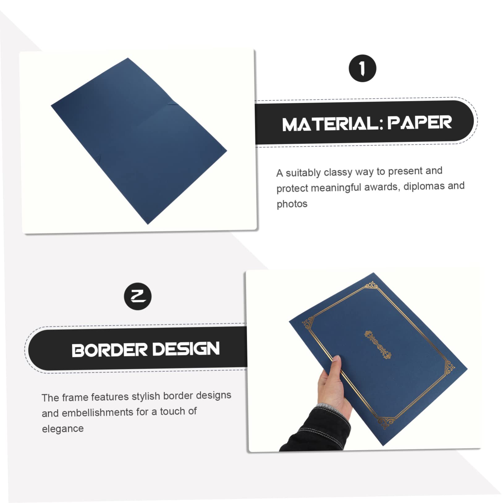 Uonlytech Copertine per Diploma e Copertina Protettiva per Documenti A4 Carta Stampa Oro 5 Pezzi, Cornice Elegante per Certificati Premi Ufficio e Casa