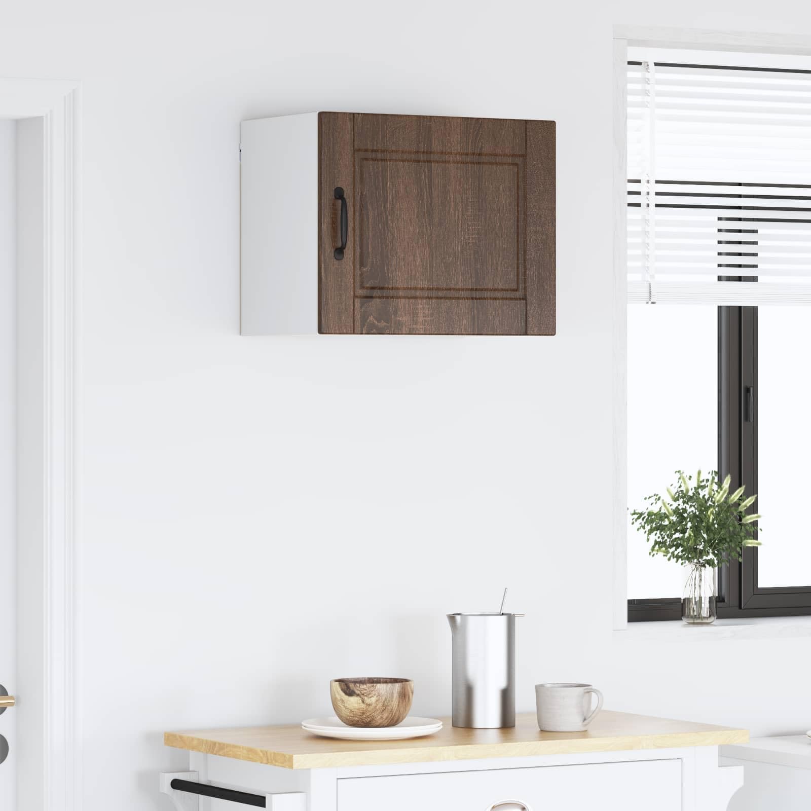 Meuble Mural Porto en chêne Brun 50 x 31 x 40 cm en Bois d ingénierie, Armoire Cuisine Murale avec Porte, étagère, Compartiment, Rangement épices et Vaisselle
