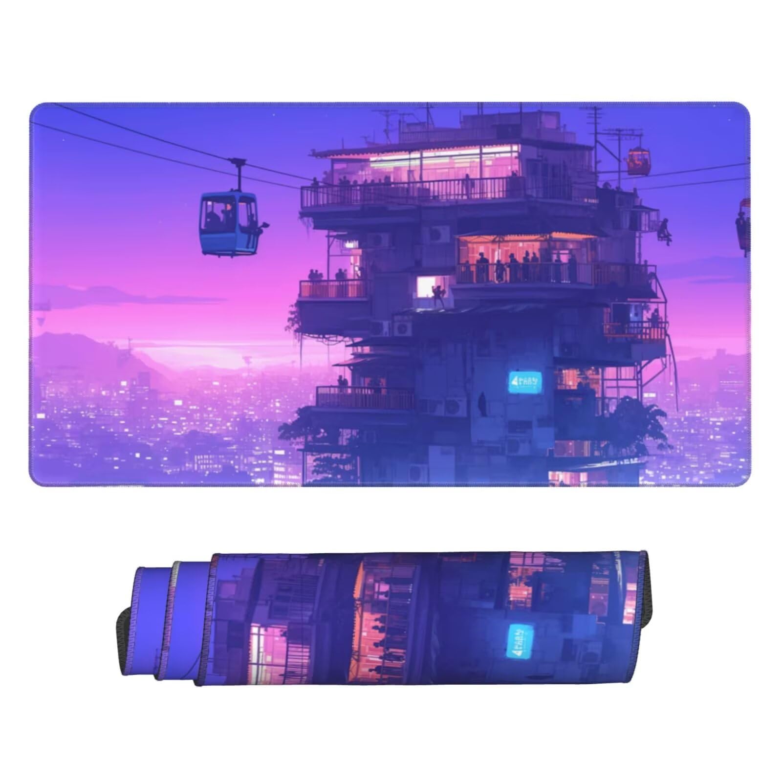 Alfombrilla de Ratón Gaming Grande XXL 1200x600x4mm con Bordes Cosidos, Tela de Micro Tejido, Base de Goma Antideslizante y Mouse Pad, para Teclado Jugadores Escritorio, PC, Oficina Noche Morada Y6945